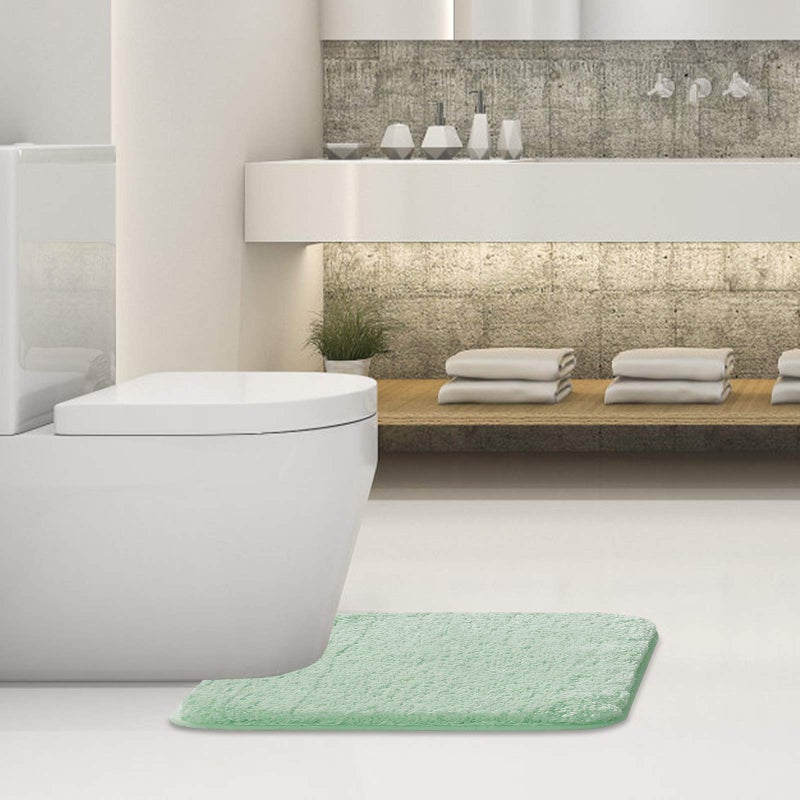 Suchtale Bathroom Contour Rug Non Slip Bath Mat Water Absorbent Soft Microfiber Shaggy Bathroom Mat Machine Washable Bath Rug for Bathroom Thick Plush U Shape Toilet Rug (20 x 24, Pale Green) - Image 2